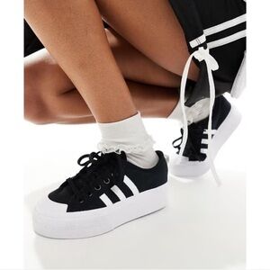 Adidas Women's Black and White Platform Sneakers